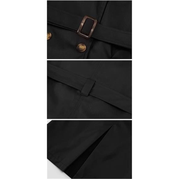 Women's Double Breasted Trench Coat Mid-Length Belted Overcoat Long Dress Jacket - Picture 6 of 8